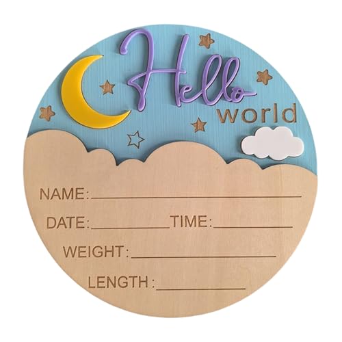 月柄 赤ちゃん 誕生 お知らせボード 木製お土産 ディテールスペース 新しい親ギフト 直径5.9インチ ベビーディテール