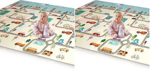 Image of LuvLap Cityscape Double Sided Water Proof Baby Floor Mat, Multicolor, Reversible Floor mats for Kids, Baby mats for Floor, Crawling Baby, Extra Large Size, 6'5 inch x 4'10 inch (195.5cmx147cm), 0.8cm Thick