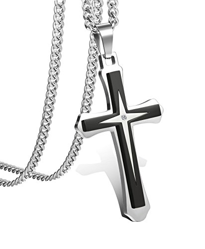 ORAZIO Stainless Steel Cross Necklace Pendant for Men Curb Chain Necklace 3.5mm 22 Inch
