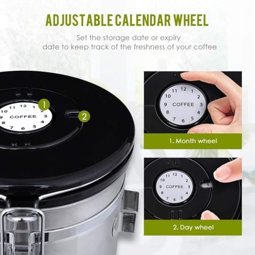 Image of Container for Ground Coffee, Coffee Beans - Coffee Canister 1800 ml with Built in Valve Stainless Steel Airtight with Scoop, Storage for Beans, Grounds, Tea, Sugar (Set of 2)