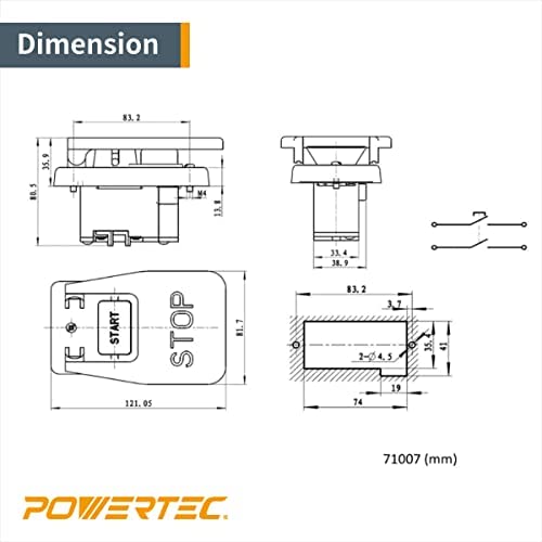 Miniatura 5 de POWERTEC 120 V230 V de doble voltaje, interruptor de paleta, 28 amperios a 230 voltios, paleta de rodilla grande para herramientas eléctricas, se