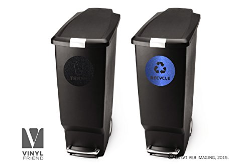 Image of Recycle and Trash Sticker Vinyl Modern Logo Symbol to Organize Trash cans or Garbage containers and Walls - Contour Cut (Metallic Blue /Black, Small)