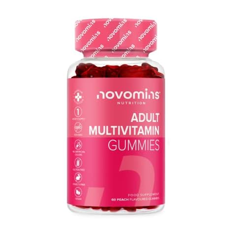 Multivitamin Gummies - 17 Essential Multi Vitamins - Chewable Gummy Vitamins - 1 Month Supply - Vegan - Peach - for Women & Men - Multivitamin Gummies by Novomins Cover