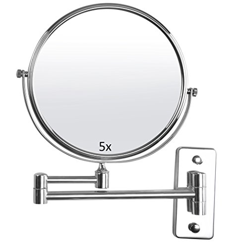 Lieven 5x Magnifying Wall Mount Makeup Mirror 8 Inch Two Sided Swivel Mirror for Bathroom, 12 Inch Extension, Chrome Finish