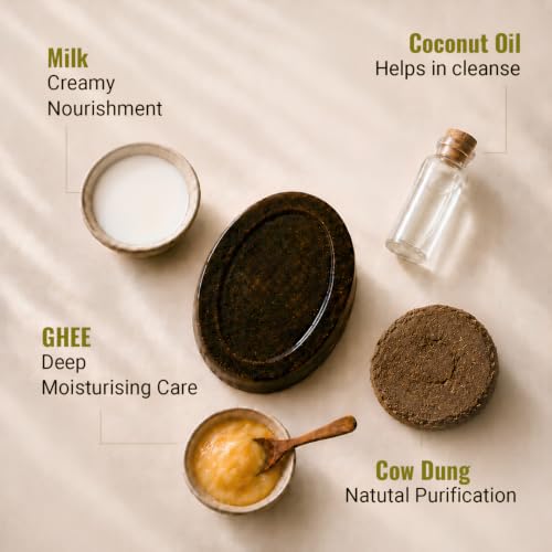 Image of Pure Herbal Panchgavya Bathing Soap 100g - Ayurvedic Natural Soap with Cow Ghee, Milk & Curd - Gentle Skin Nourishing Cleansing Bar for Daily Use - For Men & Women (Pack of 4)