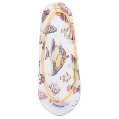 Sperry Women's Microfiber Liner Sublimated Fish 6 Pair Pack, White, Women's Shoe Size 4-10