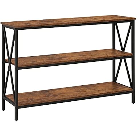 WEENFON Industrial Console Table, 3-Tier 47.2" Long Sofa Table with X-Design Metal Frame, Entryway Table with Open Shelves, Console Tables for Entryway, Living Room, Hallway, Foyer, Rustic Brown Cover