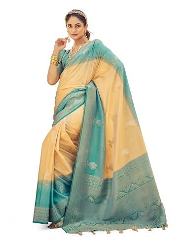 Image of SWORNOF Women's Kanjivaram Soft Silk Banarasi Sarees With Unstiched Blouse Piece