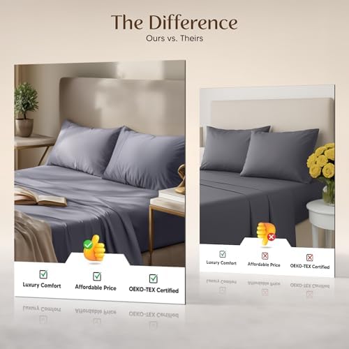 Image of Utopia Bedding California King Sheet Set - 4 Piece Bed Sheets for Cal King Size Bed, Soft and Breathable Microfiber, Includes 1 Fitted Sheet, 1 Flat Sheet and 2 Pillowcases (Grey)