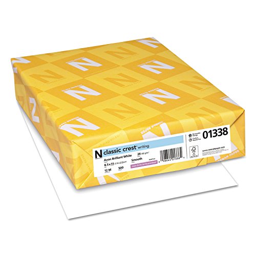 Neenah Paper 01338 CLASSIC CREST Writing Paper, 24lb, 93 Bright, 8 1/2 x 11, Avon White, 500 Sheets