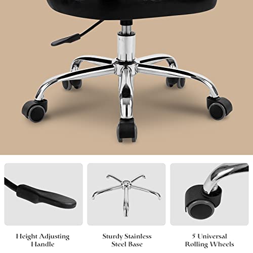 Paddie Pedicure Stool for Nail Tech, Hydraulic Salon Spa Stool Back Support Short Height Adjustable Swivel Chair, Perfect for Massage/Tattoo/Esthetician/Shop/Medical, Black