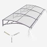 Door Canopy Outdoor Awning with Drainage,300x100 cm Polycarbonate Rain Shelter with ABS Brackets,Polycarbonate Sheet,UV,Snow Protection for Porch,Front Door, Patio, Window, Deck