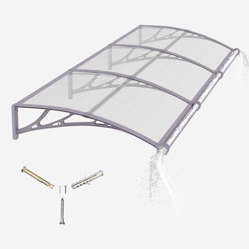 Door Canopy Outdoor Awning with Drainage,300x80 cm Polycarbonate Rain Shelter with ABS Brackets,Polycarbonate Sheet,UV,Snow Protection for Porch,Front Door, Patio, Window, Deck