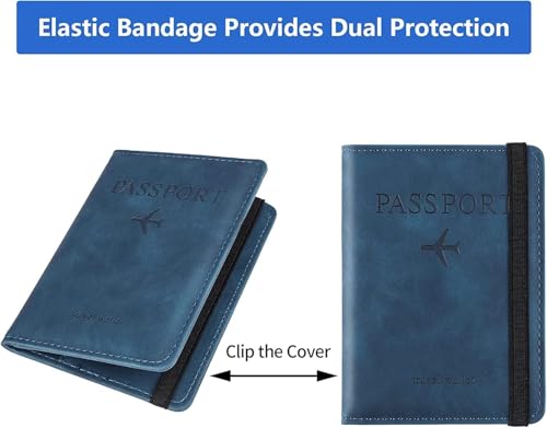 Image of PU Leather Passport Holder Travel Wallet Organiser for Men & Women | 4 Card Slots 2 SIM Slots Money Case | Travel Document Case Cover Passport Pouch Slim Unisex Gift - Blue