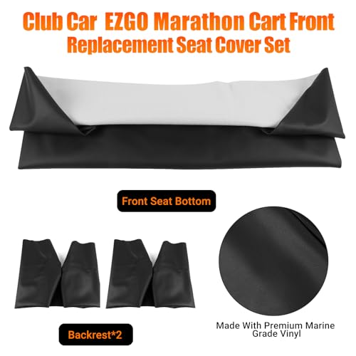 Image of Golf Cart Front Seat Covers Staple On Replacement for EZGO Marathon Golf Cart Seat Black Micro Fiber Leather Seat Cover