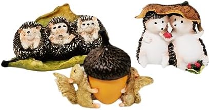 Set of 3 Resin Figurines Hedgehogs and Squirrels Garden Mini Outdoor Statues for Patio, Balcony, Yard Ornament Porch Sculpture - Miniature Forest Encounters Housewarming Gifts image 3
