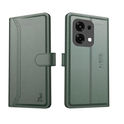 Image of AIBEX Compatible for Oppo F31 5G Flip Cover Leather Finish with Magnatic Closure | Inside TPU with Card Pockets | Wallet Stand | Complete Protection Flip Case -Green