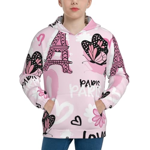 Eiffel Tower and Butterflies Kid Hoodies Boys Sweatshirts Girls Pullover with Pocket