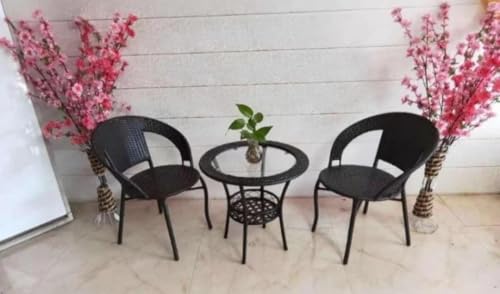 Image of 2+1 Outdoor Indoor Furniture Sets Rattan Wicker Chair Patio Set Bistro Set Conversation Set Balcony Outdoor Garden Furniture Chair (Black with Multicolor Cushion & Pillow)