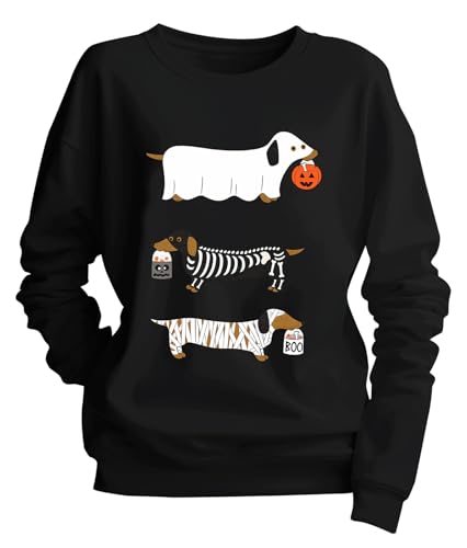Dachshund Halloween Sweatshirt Happy Halloweenie Dachshund Sweatshirt Long Sleeve Adult Unisex Shirt