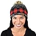 C.C Stitched Plaid Faux Fur Pom Fleece Lined Skull Cap Beanie, Black/Red