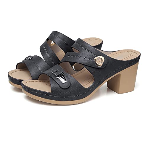 Shibever Women Wedge Sandals Platform Heel Sandals For Women Dressy Summer Party Dress Shoes Black 9 #TOP1