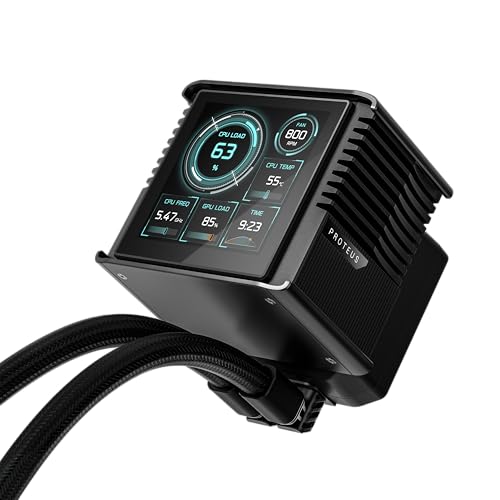 Image of Proteus 360 Liquid Cooler, 360mm, PWM Pump, 2500-3600RPM, Hign Customizable Segment LCD Screen, 30mm Performance Fans, Magnetic Metal Pump Cap, Black