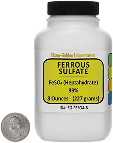 Qloq Ferrous Sulfate [FeSO4] 99% ACS Grade Powder 8 Oz in a Space-Saver Bottle USA C