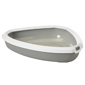 Rincon Corner Litter Tray with Rim, 23 x 18 x 5 inch, Prevent Throwing of cat Litter, Durable, Lightweight, Easy to use and Reduces Odor, Perfect Starter for Toilet Training Your Kitten, Cool Grey