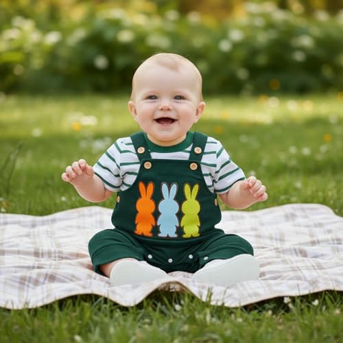 Image of Bay Boy Easter Outfit Newborn Striped Bodysuit Bunny Carrot Overalls Pants Set Infnat Cute Spring Summer Clothes