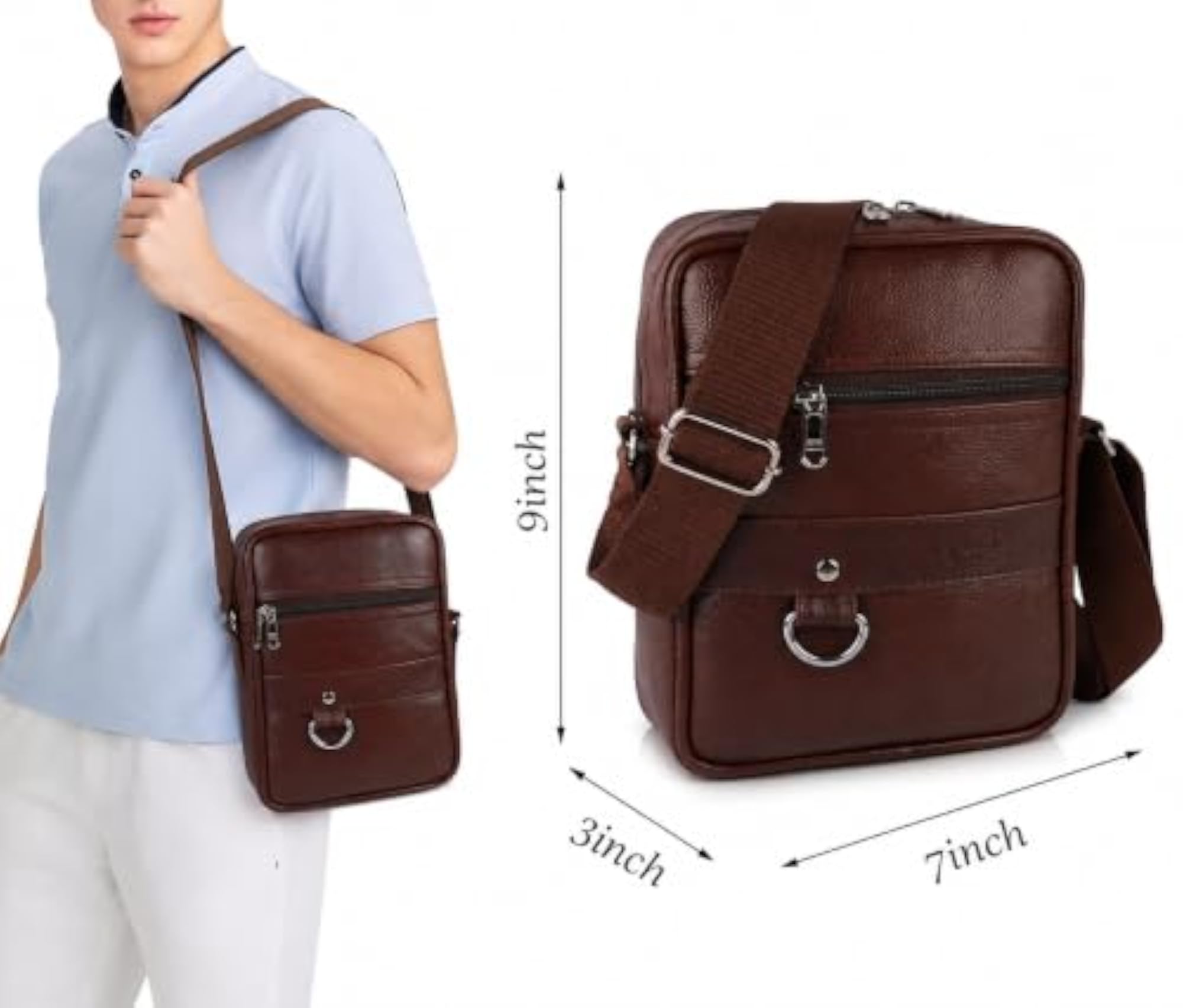 PU Leather Sling Bag, Crossbody Travel Messenger for Men