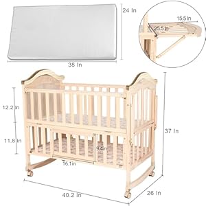 Portable mini baby crib 4 in 1 convertible with memory foam mattress38 by24 includedcunas para bebes 2025 natural wood small crib with foldable storage baby playpen bedside sleeper beds  urban country home decor