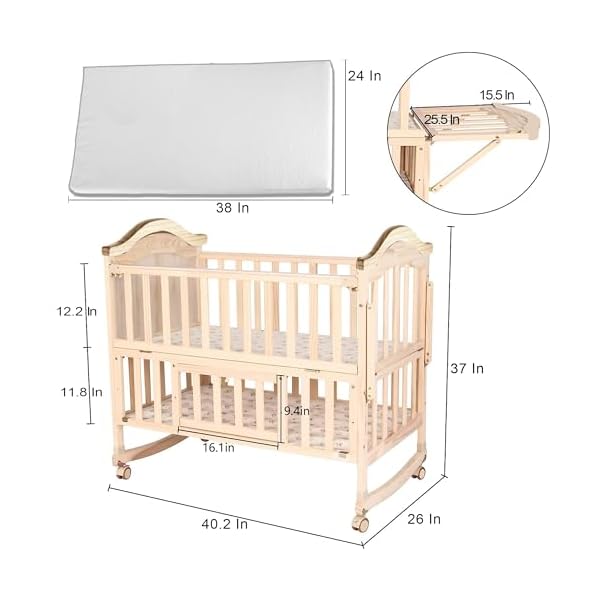 Portable mini baby crib 4 in 1 convertible with memory foam mattress38 by24 includedcunas para bebes 2025 natural wood small crib with foldable storage baby playpen bedside sleeper beds  urban country home decor