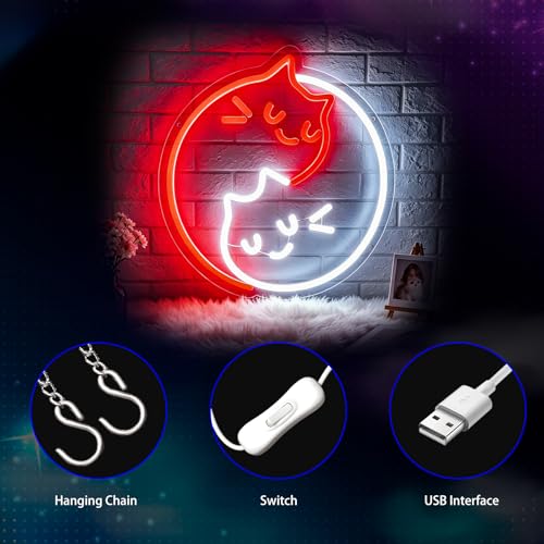 Image of Cat Neon Sign, Neon Signs for Wall Decor - Ghost Cat LED Signs for Bedroom, Game Room, Kids Room, Party Decor - USB Powered Light Up Sign Halloween Christmas Decorations Gift