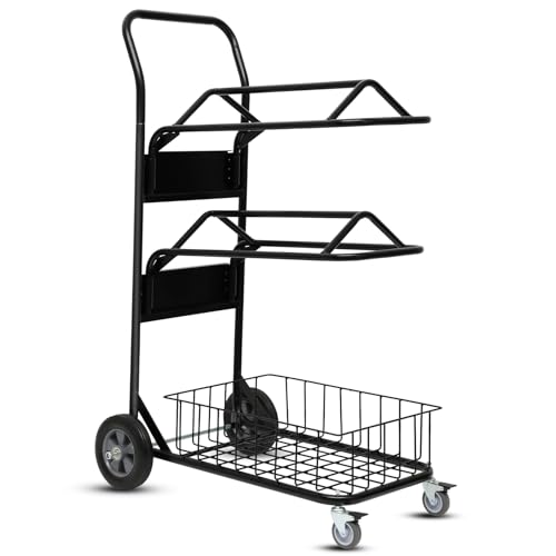 Heavy Duty Two Tier Saddle Rack Stand, Wheeled Saddle Cart with Basket, Ideal for Storing, Transporting, Organizing, and Moving Supplies - Detachable