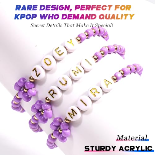 AICase for Kpop Demon Hunters Merch Rumi Zoey Mira Inspired Bracelets 3 Pcs Stackable Stretch Friendship Beaded Bracelets for Huntrix k pop Unique Merchandise Jewelry Gifts for Fans Women Men_Purple4