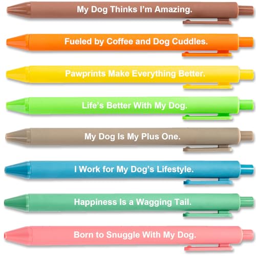 Dog Mom Gifts for Women, Funny 8 Colorful Ballpoint Pens with Cute Dog Lover Quotes - Pet Owner Stationery, Gift for Men Women