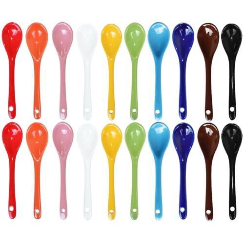Pirhosigma 2 juegos de cucharas de huevo de porcelana de 10 colores, cucharas de cerámica de 5 pulgadas, café, postre, yogur, té, té lechoso