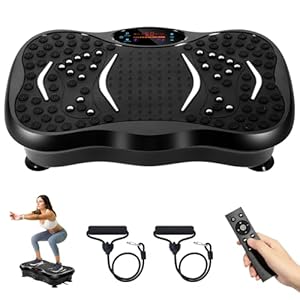 EVOLAND Vibration Plate Exercise Machine, Vibration Fitness Trainer with Bluetooth Speaker, 5 Program Modes, 2 Resistance Bands, Home Exercise Equipment for Fitness Body Toning