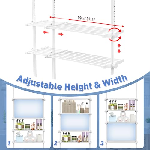 Image of SUNALLY Over The Toilet Storage Shelf, 4-Tier Adjustable Over Toilet Bathroom Organizer,Tension-Mounted Bathroom Storage Rack for Ceilings, No Drill Space-Saving Shelving for Small Rooms,White