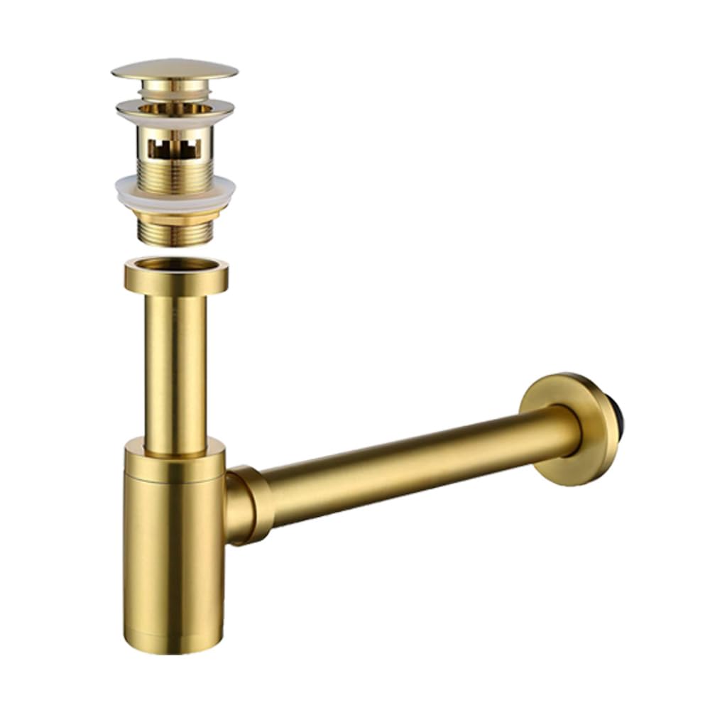 Siphon d'évier de salle de bain en acier inoxydable avec trop-plein, kit de vidange pour lavabo de salle de bain (or brossé)