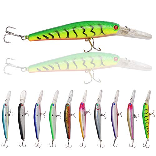 Señuelos de Pesca 10pcs Minnow Cebos Duros Ojos 3D Artificiales Topwater Flotante Realista Swimbait Señuelos de Pesca Bass Crankbait Ganchos Accesorios de Pesca