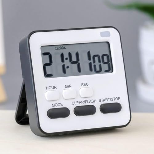 Image of Digital Timer Clock with Stopwatch, 2 Alarm Modes with beep Alarm Sound, Kitchen Timer with Magnetic Stand |Timer Clock for Study Ideal for Cooking | Baking | Study, Gym, Kitchen, (Black)