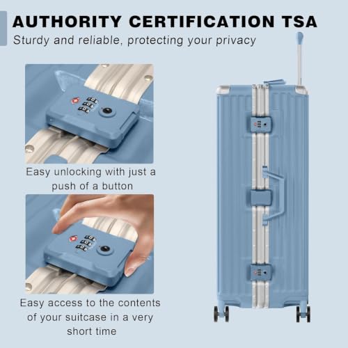 Image of AnyZip Luggage PC+ABS Aluminum Frame Zipperless Checked Luggage Hard Shell Suitcase TSA Lock Double Spinner Wheels 28 Inch Haze Blue
