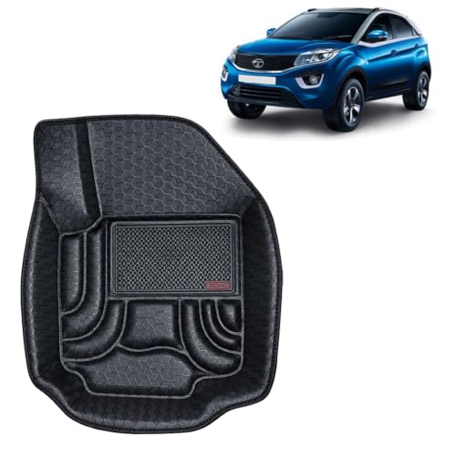 Image of OTO2EYE Car Floor Mat 4.5D Compatible for Tata Nexon (Automatic Transmission) (2017 to 2019) 100% Waterproof Tray Shape, Set of 3 Pieces, Top Notch PVC 4.5D Foot Mats, Washable, 1 Year Warranty