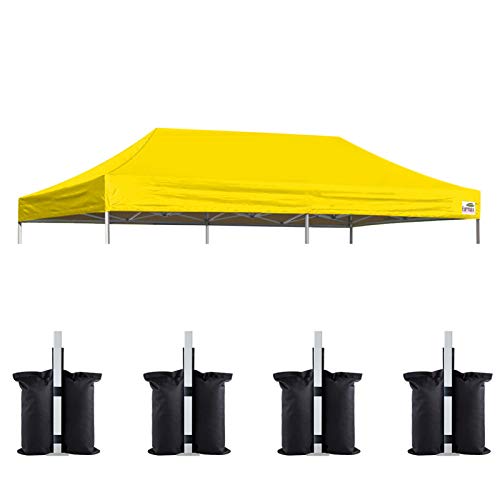 Image of Eurmax USA 10x20 Pop Up Canopy Replacement Top,Universal Instant Canopy Cover ONLY,Heavy Duty UPF 50+ UV Protection,Water & Wind Resistant Tarp,30+ Colors Available,Bonus 4 Sand Bags (Yellow)