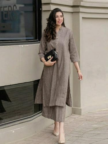 Image of ANNI Designer Kurta Sets for Women Viscose Printed | Kurti Set for Woman | Kurta Palazzo Set | Straight Kurti | Mandarin Collar 3 /4 Sleeve Suit Set for Women Stylish Ethnic Outfit Clothing