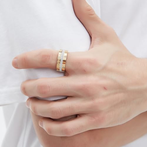 Yikoxi Anxiety Fidget Ring Love Friendship Gold Rings For Women 14K Gold Plated Titanium Steel Dainty Cubic Zirconia Rings Stacking Bands 3 In 1 Spinner Rings For Men Valentines Day Mother'S Day Christmas Day Best Gifts thumb #6