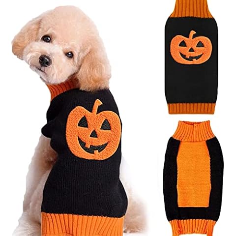 HRTTSY Dog Halloween Sweater Costumes Cute Funny Pumpkin Warm Fall Winter Dog Turtleneck Sweaters Vest Clothes Kitten Puppy Jumper Knitwear Holiday Party Pet Outfits for Small Medium Large Dogs Cats Cover