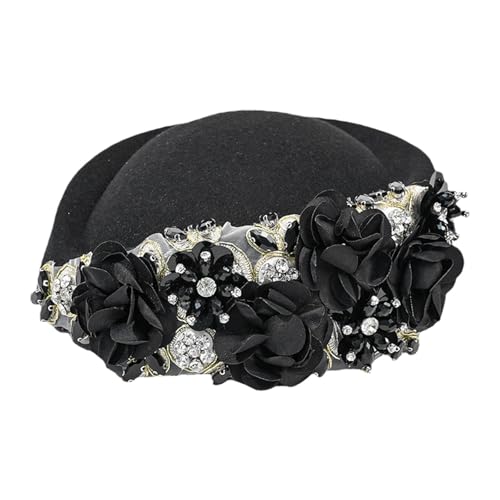 Generisch Sombrero rojo con apliques florales para pastillero, tocado, Negro , Talla única